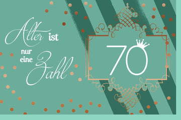 Geburtstagskarte zum 70. Jubiläum - Stilvolle Vintage - Glückwünsche mit Retro - Schrift & Konfetti - Dekor