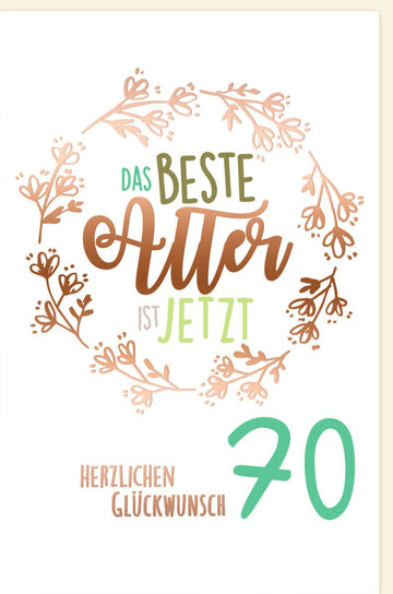 Geburtstagskarte zum 70. Jubiläum - Vintage Design mit Blumen und elegantem Schriftzug