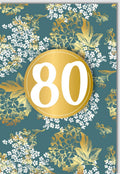 Geburtstagskarte zum 80. - Elegante Glückwünsche mit goldenem Blattdesign und luxuriösem Glanz für den besonderen Anlass