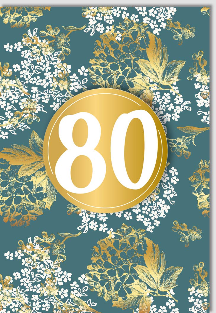 Geburtstagskarte zum 80. - Elegante Glückwünsche mit goldenem Blattdesign und luxuriösem Glanz für den besonderen Anlass