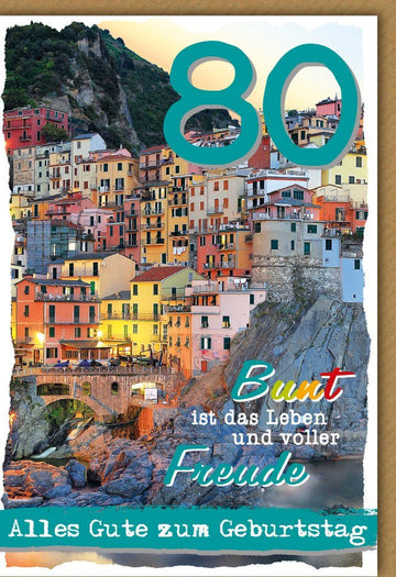 Geburtstagskarte zum 80. - Farbenfrohe Feier & Glückwünsche für ein besonderes Jubiläum