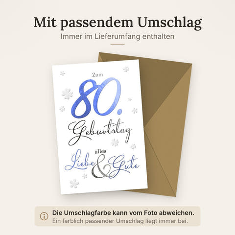 Geburtstagskarte zum 80. Geburtstag - Stilvolle Karte mit herzlichem Spruch, Handgeschriebenes Design für Jubiläumsfeier & Geschenkideen