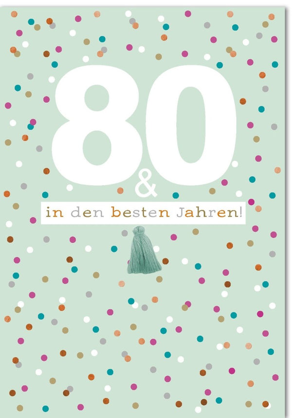 Geburtstagskarte zum 80. Jubiläum - XL Format, Bunte Punkte & Konfetti, 