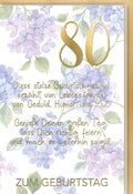 Geburtstagskarte zum 80. - Stilvolle Karte mit Blumen und goldenen Zahlen, humorvolles Design für ein freudiges Jubiläum voller Lebensmut
