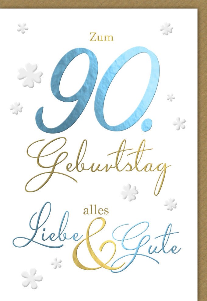 Geburtstagskarte zum 90. Geburtstag - Stilvolles Design mit Blumendekoration und herzlichen Glückwünschen