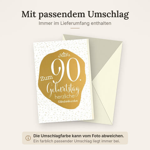 Geburtstagskarte zum 90. Jubiläum: Stilvolle Karte mit Goldschrift für ein festliches Seniorfest