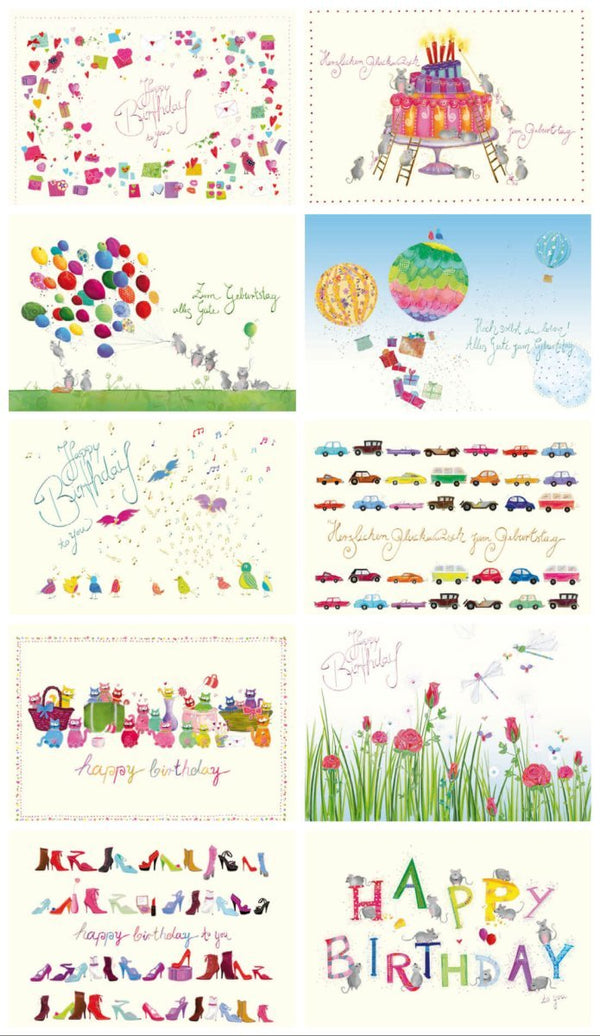 Geburtstagskarten Set: 10er Pack auf Naturpapier in Premiumqualität
