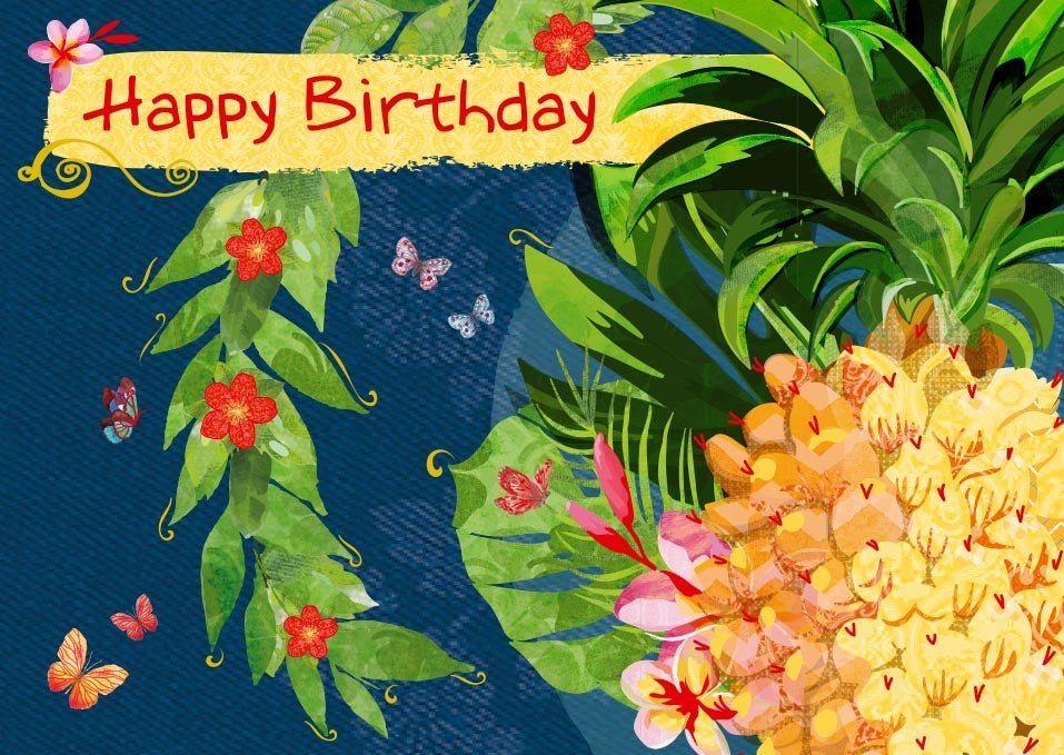 Geburtstagspostkarte Ananas Fröhliche Geburtstagsgrüße mit tropischem Flair
