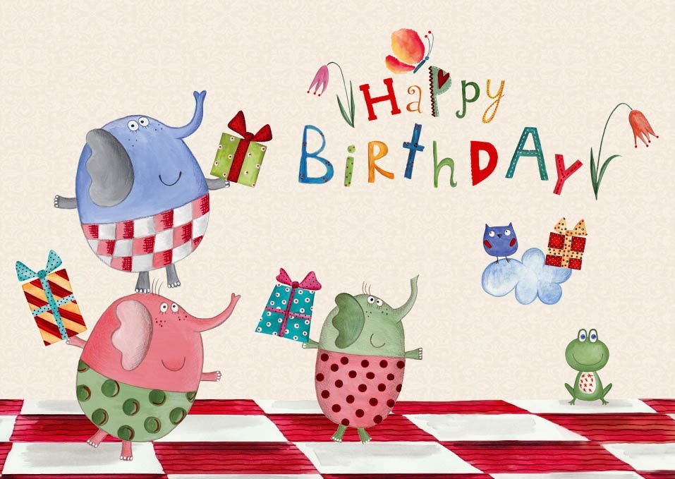 Geburtstagspostkarte Elefantenparade: Fröhliche Grüße mit Eier - Design für einen besonderen Tag