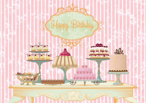 Geburtstagspostkarte: Eleganter Tisch mit Happy Birthday Veredelung