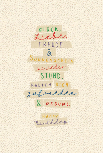 Geburtstagspostkarte: Freude & Liebe auf Zuckerrohrpapier, Schriftkarte für besondere Momente