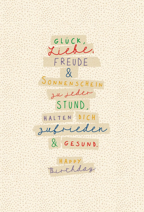 Geburtstagspostkarte: Freude & Liebe auf Zuckerrohrpapier, Schriftkarte für besondere Momente