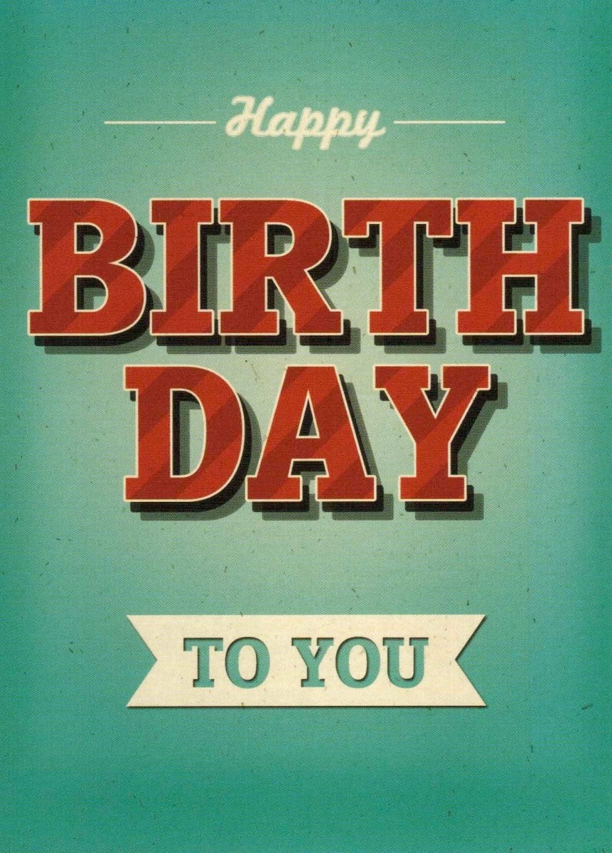 Geburtstagspostkarte im Vintage - Stil - Retro Glückwunschkarte mit bunter Typografie und festlichem Schriftzug