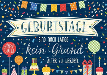 Geburtstagspostkarte Konfetti - Design mit Folienprägung - Älter werden feiern