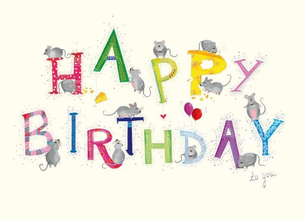 Geburtstagspostkarte Mäusemotiv - Fröhliche Happy Birthday Grüße