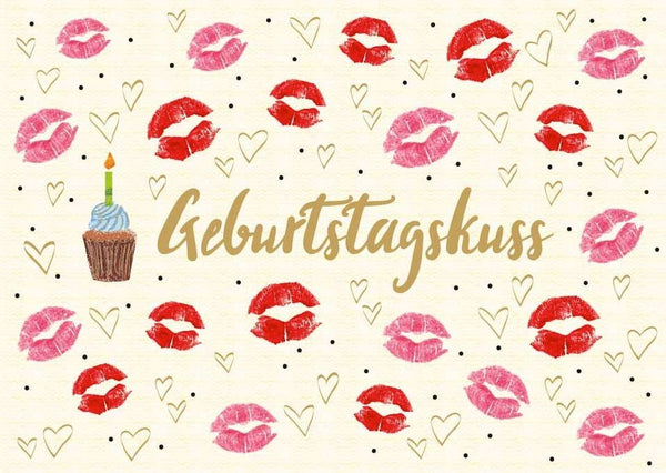 Geburtstagspostkarte mit Kussmund-Motiv für einen herzlichen Geburtstagsgruß
