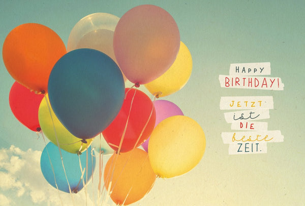 Geburtstagspostkarte mit Retro Luftballons - Vintage Design aus Zuckerrohrpapier, perfekte Glückwünsche zum Feiern