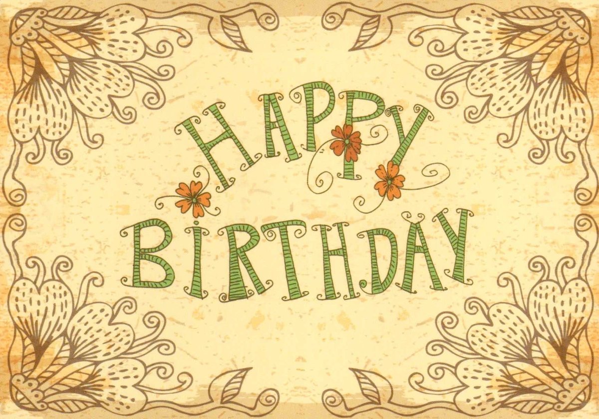 Geburtstagspostkarte Retro Happy Birthday in Gelb und Grün