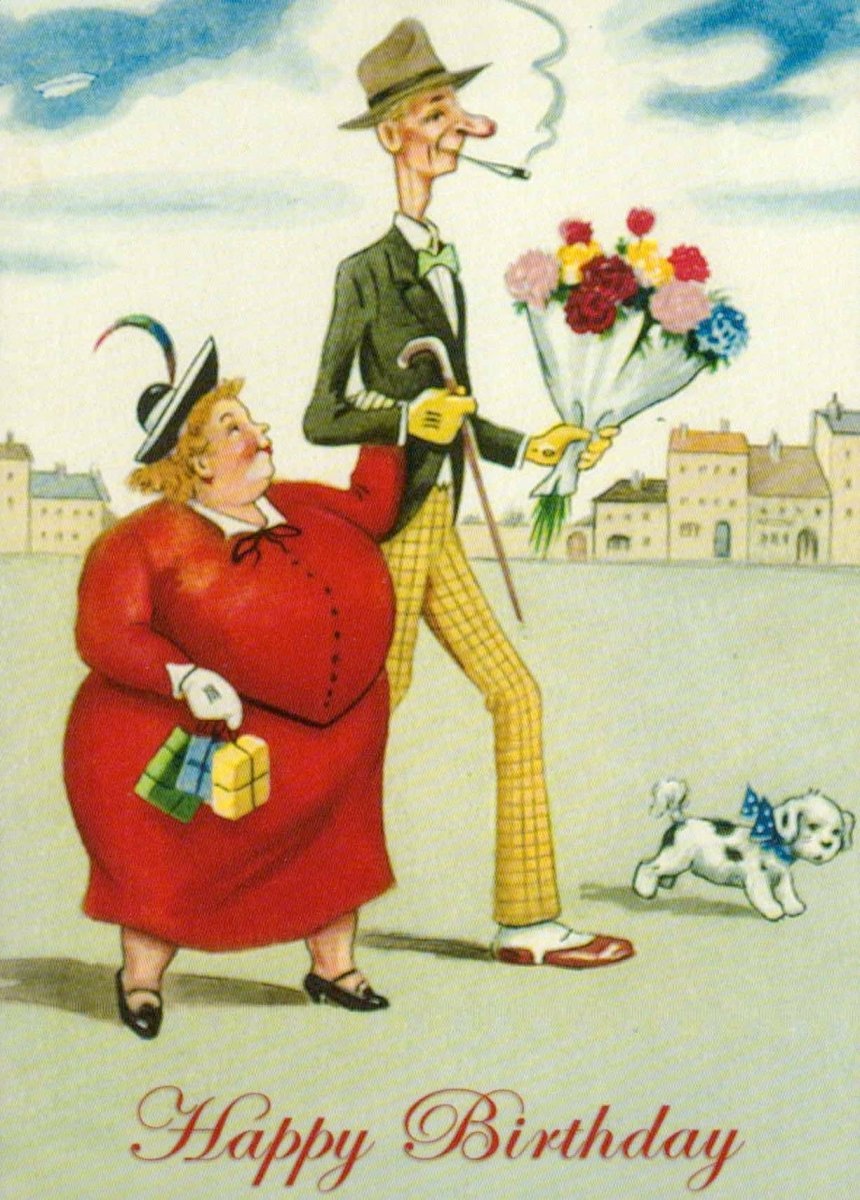 Geburtstagspostkarte Vintage: Happy Birthday für Männer, Frauen & Hund