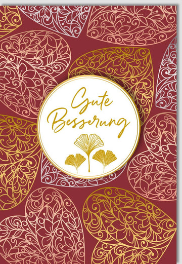 Genesungskarte "Gute Besserung" mit Herzen & Gold - Liebevolle Wünsche zur Erholung und Aufmunterung im Wellness Recovery Set