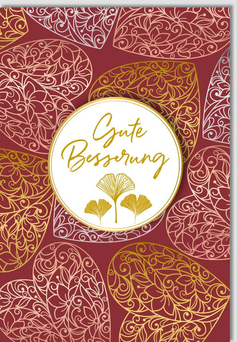 Genesungskarte "Gute Besserung" mit Herzen & Gold - Liebevolle Wünsche zur Erholung und Aufmunterung im Wellness Recovery Set
