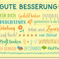 Genesungskarte Gute Besserung mit Mut und Zuversicht farbenfrohe Doppelkarte mit positiven Sprüchen und Naturmotiven für mehr Hoffnung