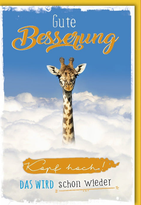 Genesungskarte - Humorvolle Giraffenkarte für gute Besserung, Wünsche für Gesundheit & Erholung, Tierischer Trostspender