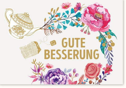 Genesungskarte mit Blumendesign - Herzliche Wünsche für schnelle Erholung und Gesundheit, Hoffnungsvoll und aufmunternd in schweren Zeiten