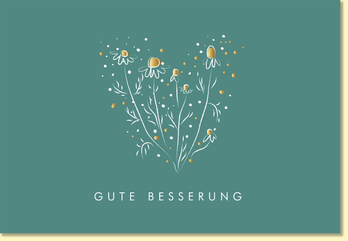 Genesungskarte mit Blumenmotiv und Gute Besserung Schriftzug hochwertige Doppelkarte für schnelle Genesung liebevolle Grußkarte