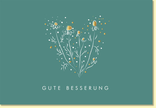 Genesungskarte mit Blumenmotiv und Gute Besserung Schriftzug hochwertige Doppelkarte für schnelle Genesung liebevolle Grußkarte