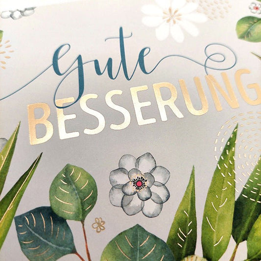Genesungskarte mit Blumenmotiv und Schriftzug Gute Besserung liebevoll gestaltete Doppelkarte für schnelle Genesung und herzliche Genesungswünsche
