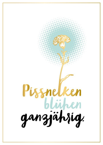 Genesungskarte mit Spruch Pissnelken blühen ganzjährig witzige Postkarte für Freunde Blumenmotiv Mutmacher Grußkarte Genesung