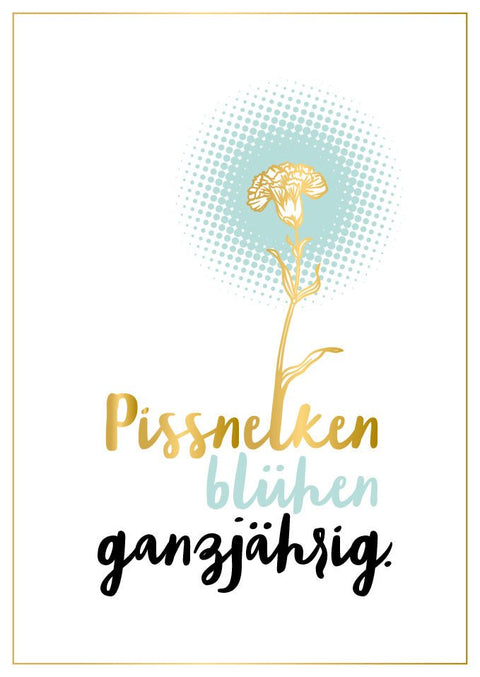 Genesungskarte mit Spruch Pissnelken blühen ganzjährig witzige Postkarte für Freunde Blumenmotiv Mutmacher Grußkarte Genesung