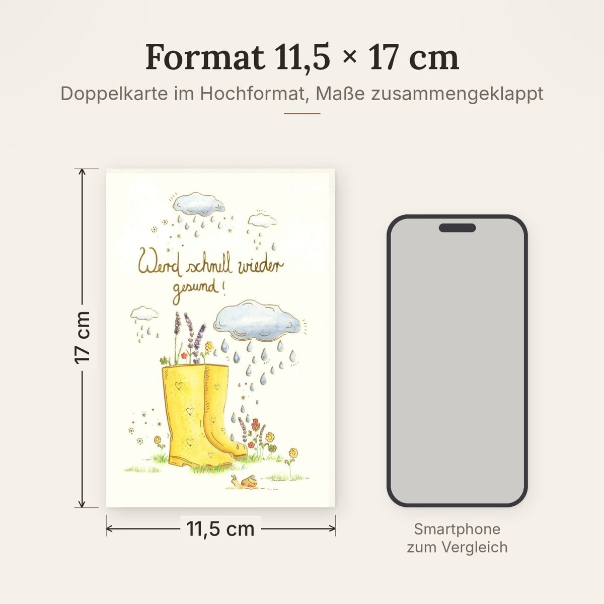 Genesungskarte "Regenwetter-Erholung": Hoffnung & Blumen mit Schneckenillustration - Aufmunternde Karte zur Krankheitsüberwindung