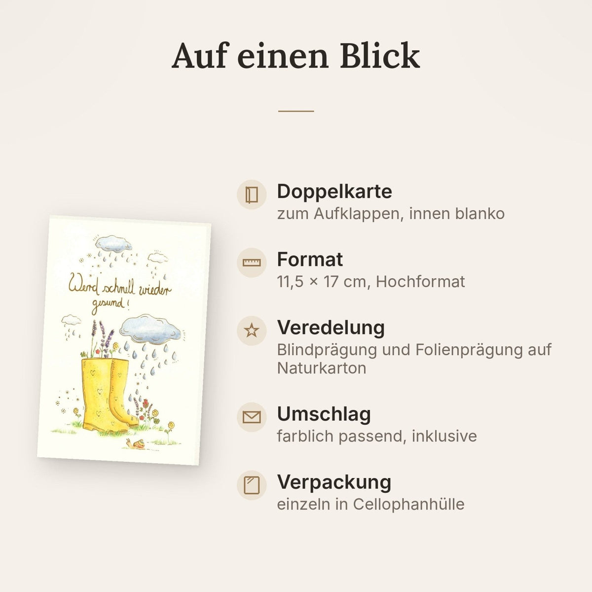 Genesungskarte "Regenwetter-Erholung": Hoffnung & Blumen mit Schneckenillustration - Aufmunternde Karte zur Krankheitsüberwindung