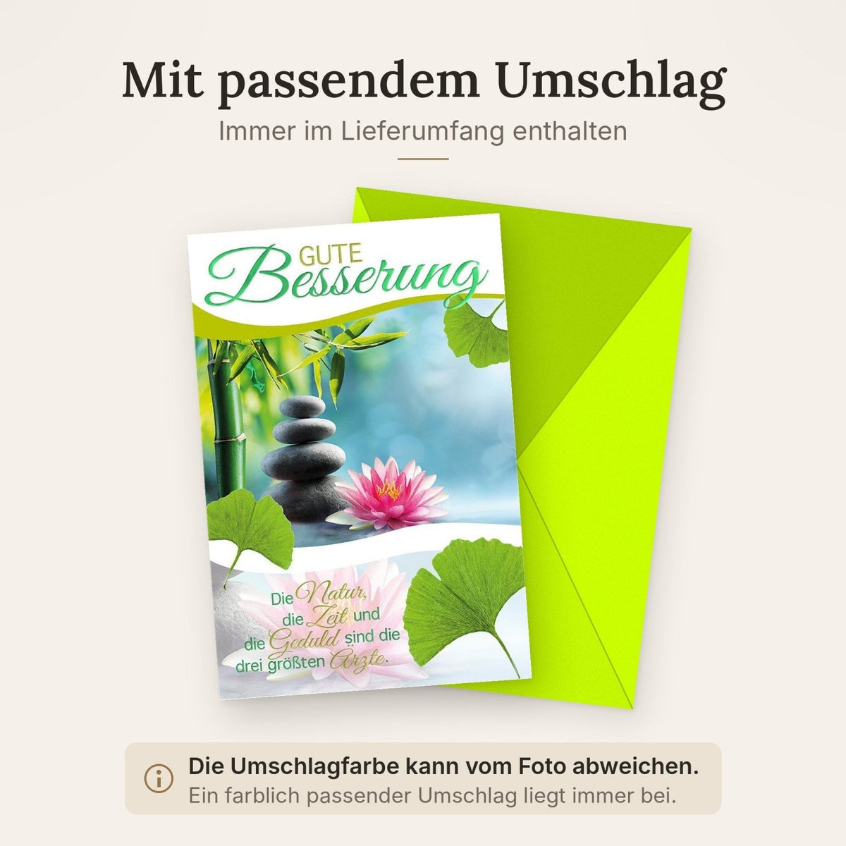 Genesungskarte zur Erholung - Naturmotiv mit Spruch in Grün & Rosa für Freunde und Familie