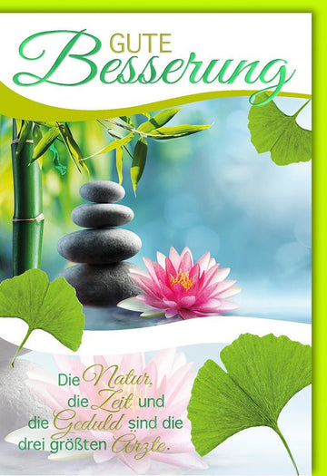 Genesungskarte zur Erholung - Naturmotiv mit Spruch in Grün & Rosa für Freunde und Familie