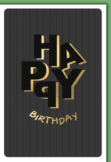 Geschäftliche Geburtstagskarte – Goldene 3D - Schrift auf schwarzem Streifenmuster