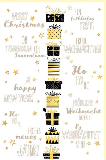 Geschäftliche Weihnachtskarte: Elegante Festtagsgrüße in Gold & Schwarz mit Tannenbaum und Sternen – Luxuriöse Qualität für besondere Anlässe