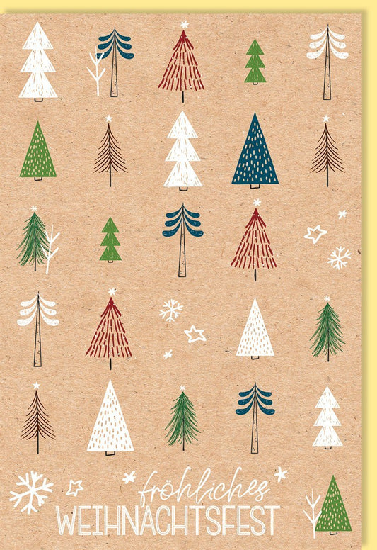 Geschäftliche Weihnachtskarte - Festliches Tannenbaum - Design auf Naturkarton, Recycelbare Qualität für stilvolle Firmenfeiertagsgrüße