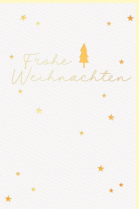 Geschäftliche Weihnachtskarte in Goldfolie - Elegantes Naturkarton - Design mit Sternen & Tannenbaum für festliche Grüße an Familie und Freunde