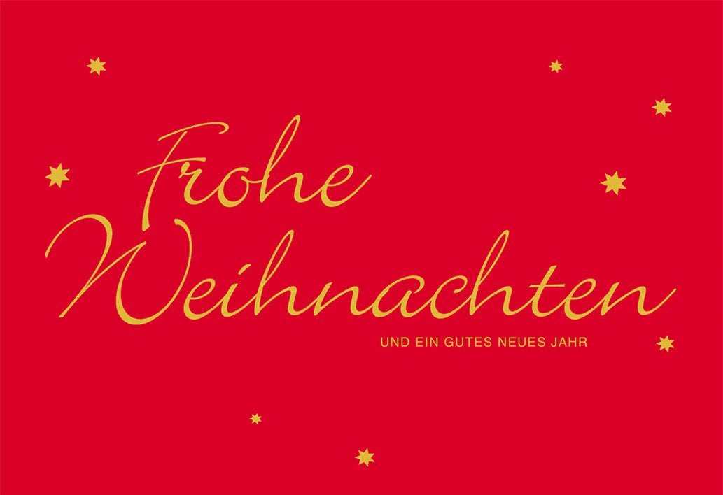 Geschäftliche Weihnachtskarte in Rot & Gold mit Sternen – Festliche Karte mit Goldfolie für Feiertags - und Neujahrsgrüße