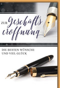 Geschäftseröffnungskarte Elegant – Füllfederhalter mit edlem Schriftzug und Goldakzenten