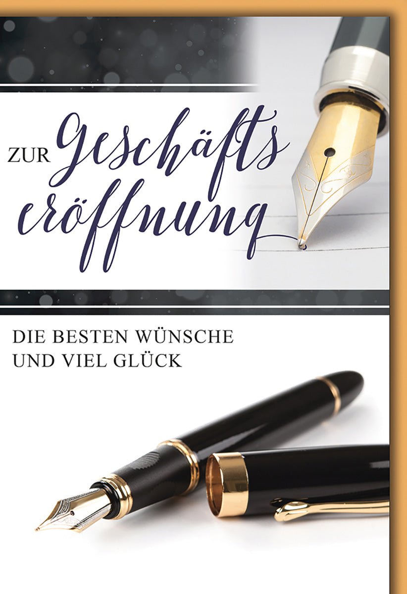 Geschäftseröffnungskarte Elegant – Füllfederhalter mit edlem Schriftzug und Goldakzenten