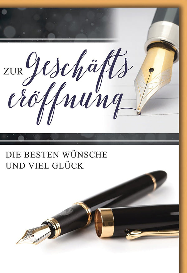 Geschäftseröffnungskarte Elegant – Füllfederhalter mit edlem Schriftzug und Goldakzenten