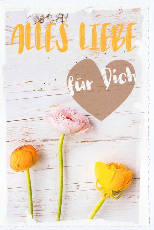 Glückwunschkarte Alles Liebe für Dich mit Herz und Blumen Motiv hochwertige Doppelkarte für persönliche Grüße und besondere Anlässe