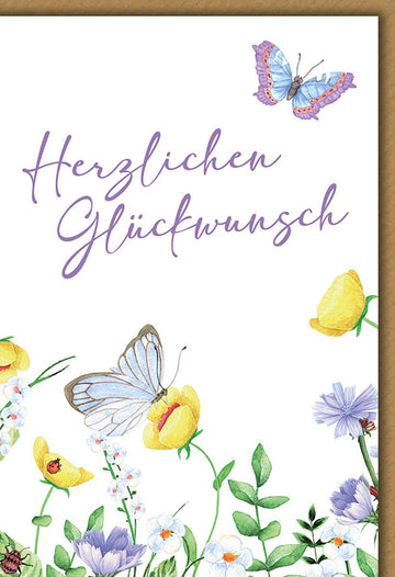 Glückwunschkarte Allgemein – Aquarell Schmetterlinge und Blumen in Pastellfarben