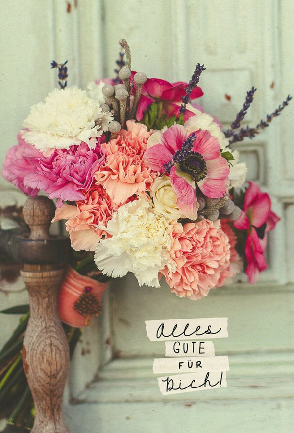 Glückwunschkarte Blumenmotiv, Zuckerrohrpapier - Alles Gute mit inspirierendem Spruch