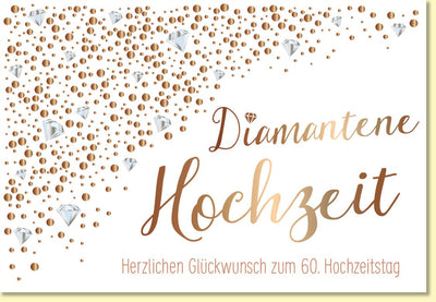 Glückwunschkarte Diamantene Hochzeit edles Design mit Diamanten und Goldoptik für den 60 Hochzeitstag stilvolle Hochzeitskarte