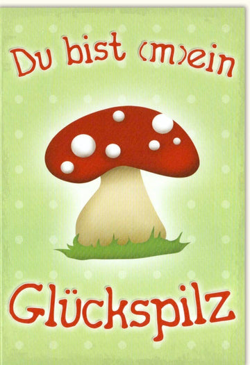 Glückwunschkarte - "Glückspilz" mit Kleeblatt & Herz, Fröhliches Design in Grün Rot Weiß für Freundschaft und Feierlichkeiten